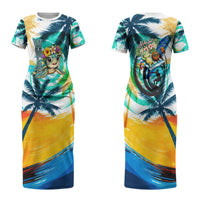 Hawaii Waimanalo Sea Turtle Couples Matching Short Sleeve Bodycon Dress and Hawaiian Shirt Cute Tropical Beach Aloha Spirit Cartoon TS04 - Polynesian Pride