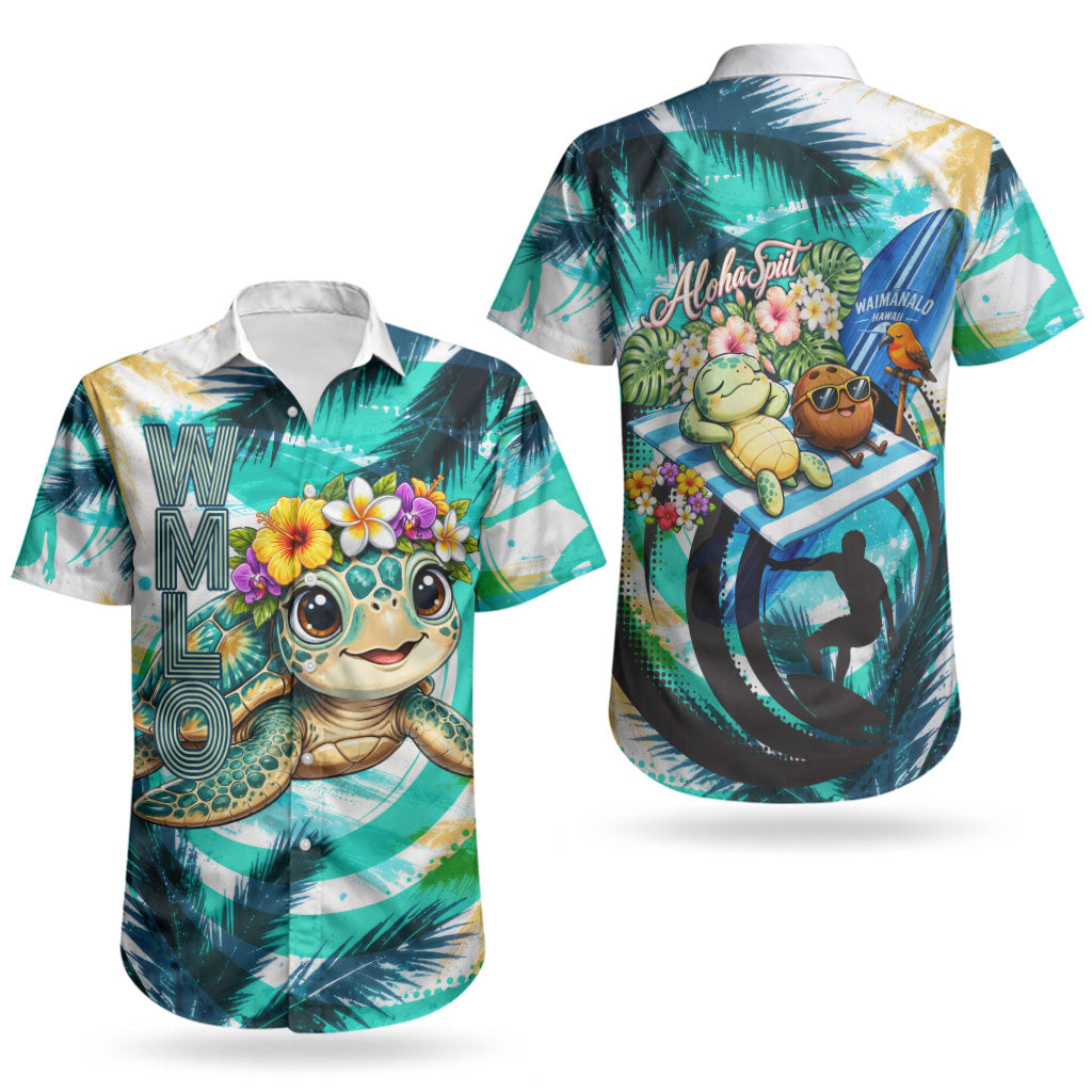 Hawaii Waimanalo Sea Turtle Couples Matching Summer Maxi Dress and Hawaiian Shirt Cute Tropical Beach Aloha Spirit Cartoon TS04 - Polynesian Pride