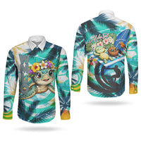 Hawaii Waimanalo Sea Turtle Couples Matching Tank Maxi Dress and Long Sleeve Button Shirt Cute Tropical Beach Aloha Spirit Cartoon TS04 - Polynesian Pride