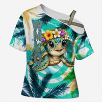 Hawaii Waimanalo Sea Turtle Cross Shoulder Shirt Cute Tropical Beach Aloha Spirit Cartoon