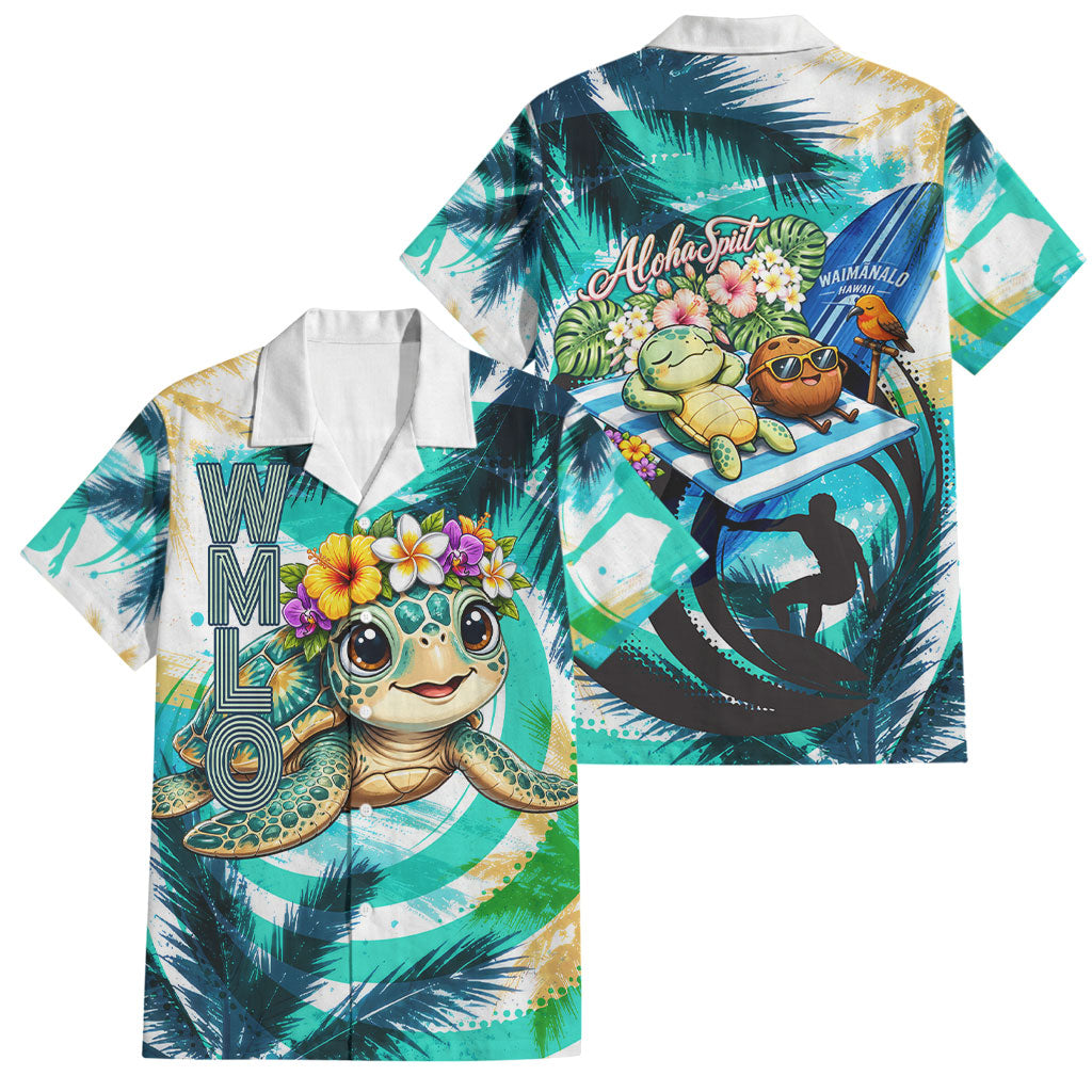 Hawaii Waimanalo Sea Turtle Family Matching Off The Shoulder Long Sleeve Dress and Hawaiian Shirt Cute Tropical Beach Aloha Spirit Cartoon