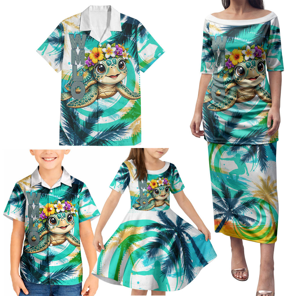 Hawaii Waimanalo Sea Turtle Family Matching Puletasi and Hawaiian Shirt Cute Tropical Beach Aloha Spirit Cartoon TS04 - Polynesian Pride