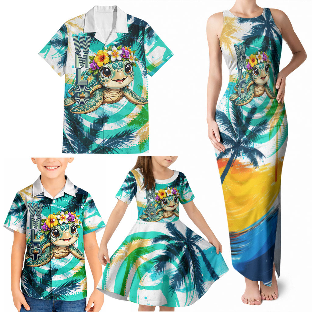 Hawaii Waimanalo Sea Turtle Family Matching Tank Maxi Dress and Hawaiian Shirt Cute Tropical Beach Aloha Spirit Cartoon TS04 - Polynesian Pride