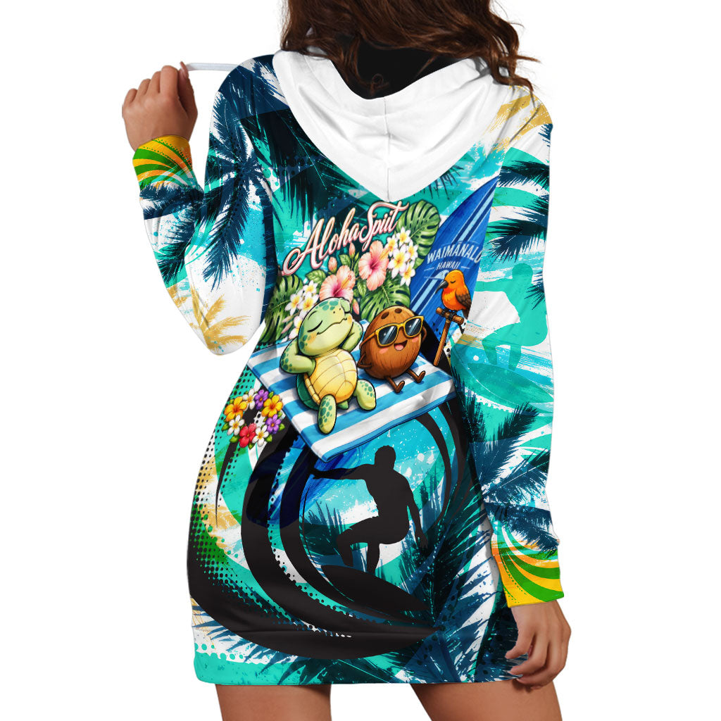 Hawaii Waimanalo Sea Turtle Hoodie Dress Cute Tropical Beach Aloha Spirit Cartoon TS04 - Polynesian Pride