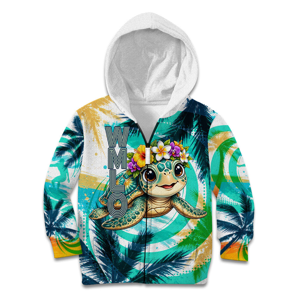 Hawaii Waimanalo Sea Turtle Kid Hoodie Cute Tropical Beach Aloha Spirit Cartoon TS04 Zip Hoodie Green Blue - Polynesian Pride
