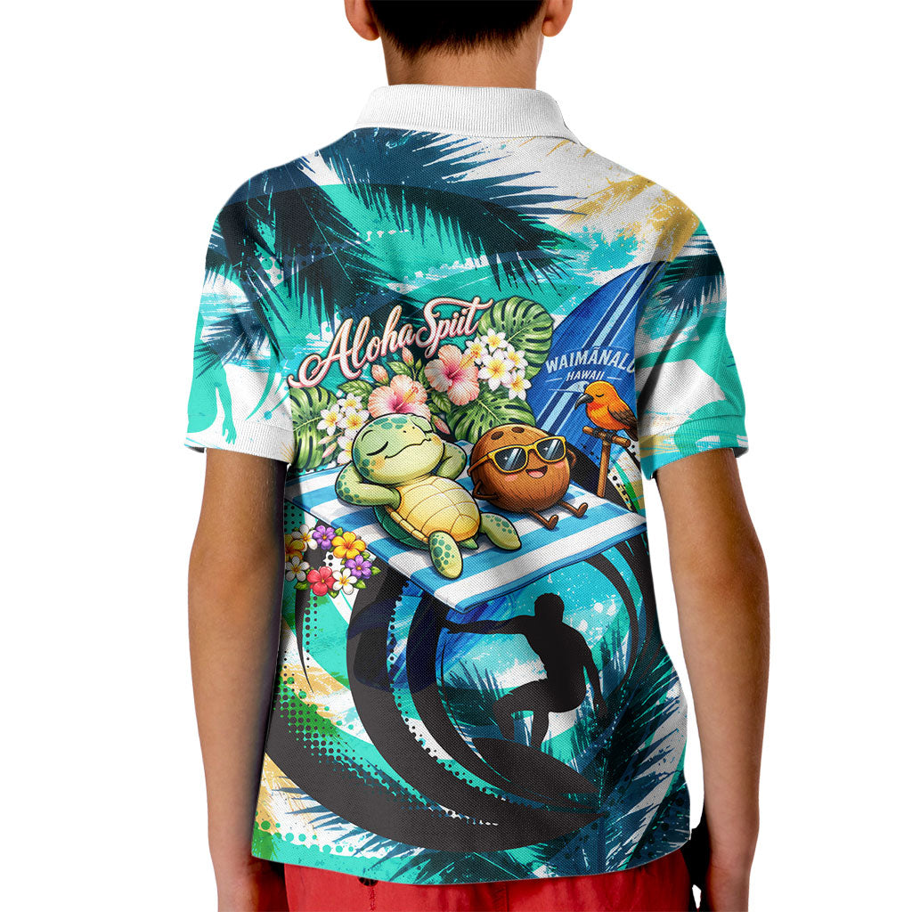 Hawaii Waimanalo Sea Turtle Kid Polo Shirt Cute Tropical Beach Aloha Spirit Cartoon TS04 - Polynesian Pride