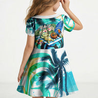 Hawaii Waimanalo Sea Turtle Kid Short Sleeve Dress Cute Tropical Beach Aloha Spirit Cartoon TS04 - Polynesian Pride