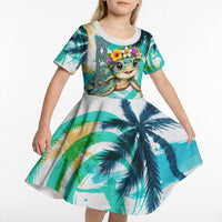 Hawaii Waimanalo Sea Turtle Kid Short Sleeve Dress Cute Tropical Beach Aloha Spirit Cartoon TS04 - Polynesian Pride