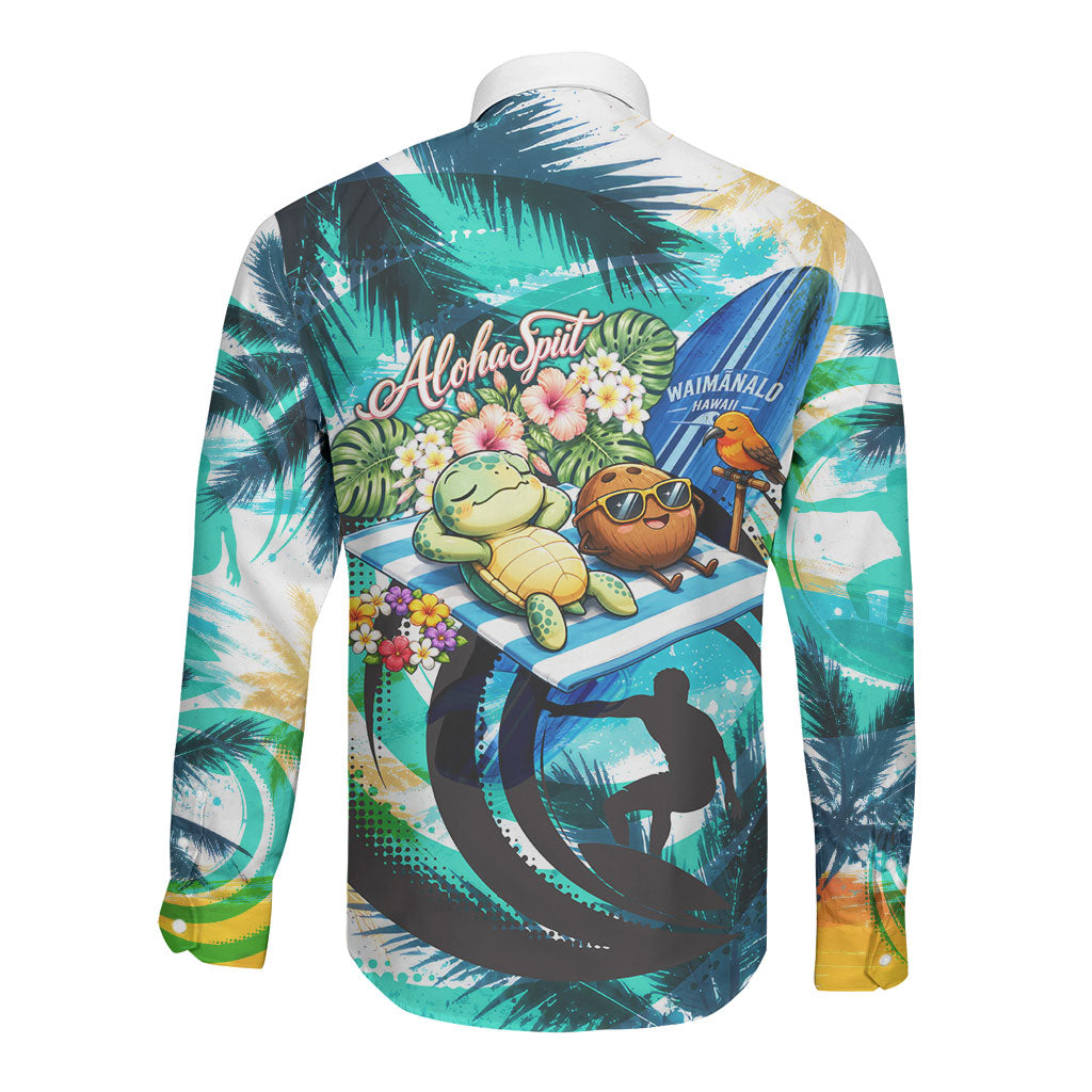 Hawaii Waimanalo Sea Turtle Long Sleeve Button Shirt Cute Tropical Beach Aloha Spirit Cartoon TS04 - Polynesian Pride