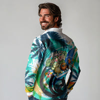 Hawaii Waimanalo Sea Turtle Long Sleeve Polo Shirt Cute Tropical Beach Aloha Spirit Cartoon