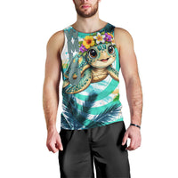 Hawaii Waimanalo Sea Turtle Men Tank Top Cute Tropical Beach Aloha Spirit Cartoon