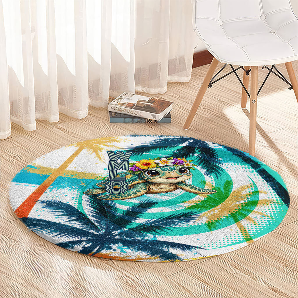Hawaii Waimanalo Sea Turtle Round Carpet Cute Tropical Beach Aloha Spirit Cartoon