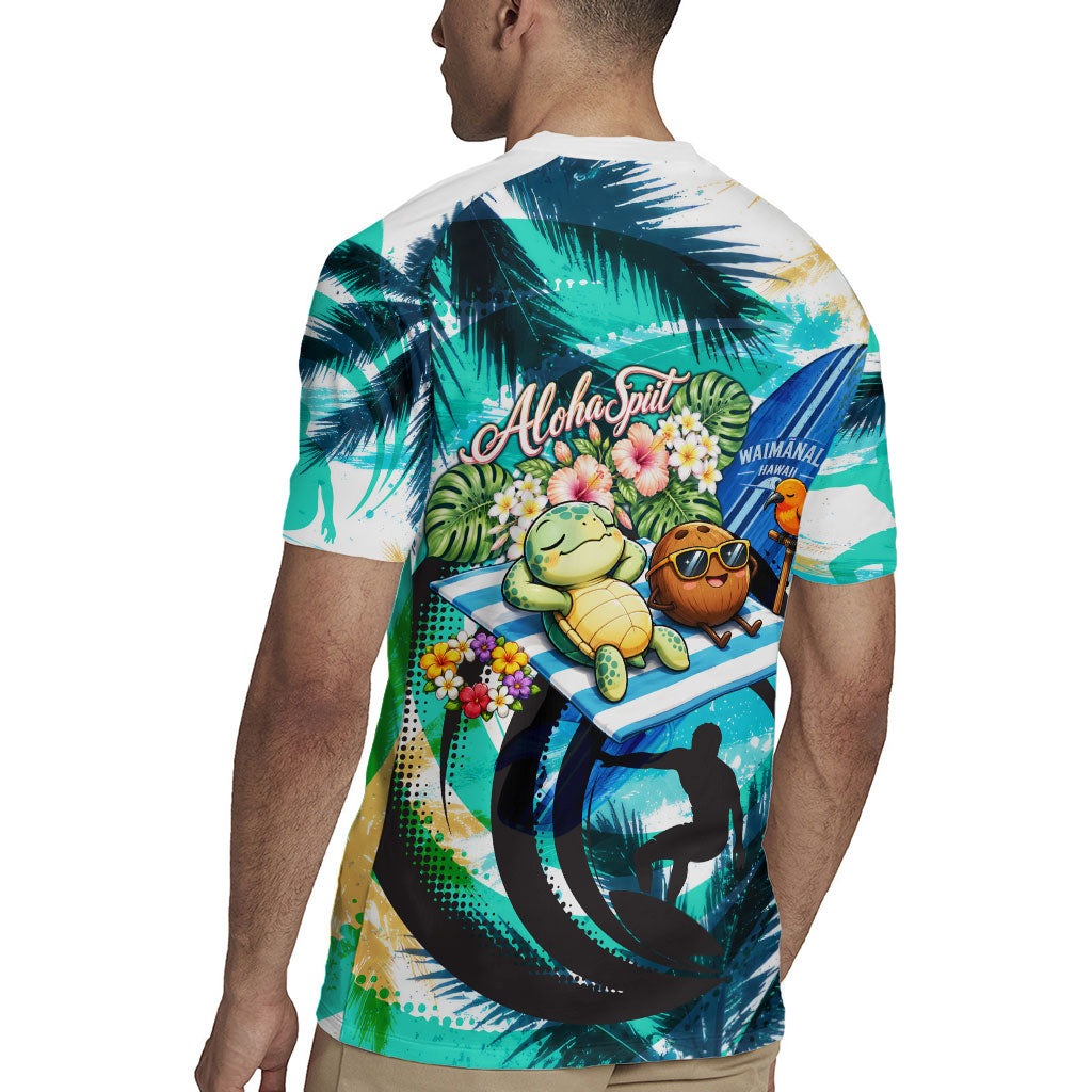 Hawaii Waimanalo Sea Turtle Rugby Jersey Cute Tropical Beach Aloha Spirit Cartoon