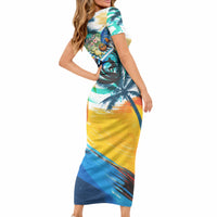 Hawaii Waimanalo Sea Turtle Short Sleeve Bodycon Dress Cute Tropical Beach Aloha Spirit Cartoon TS04 - Polynesian Pride