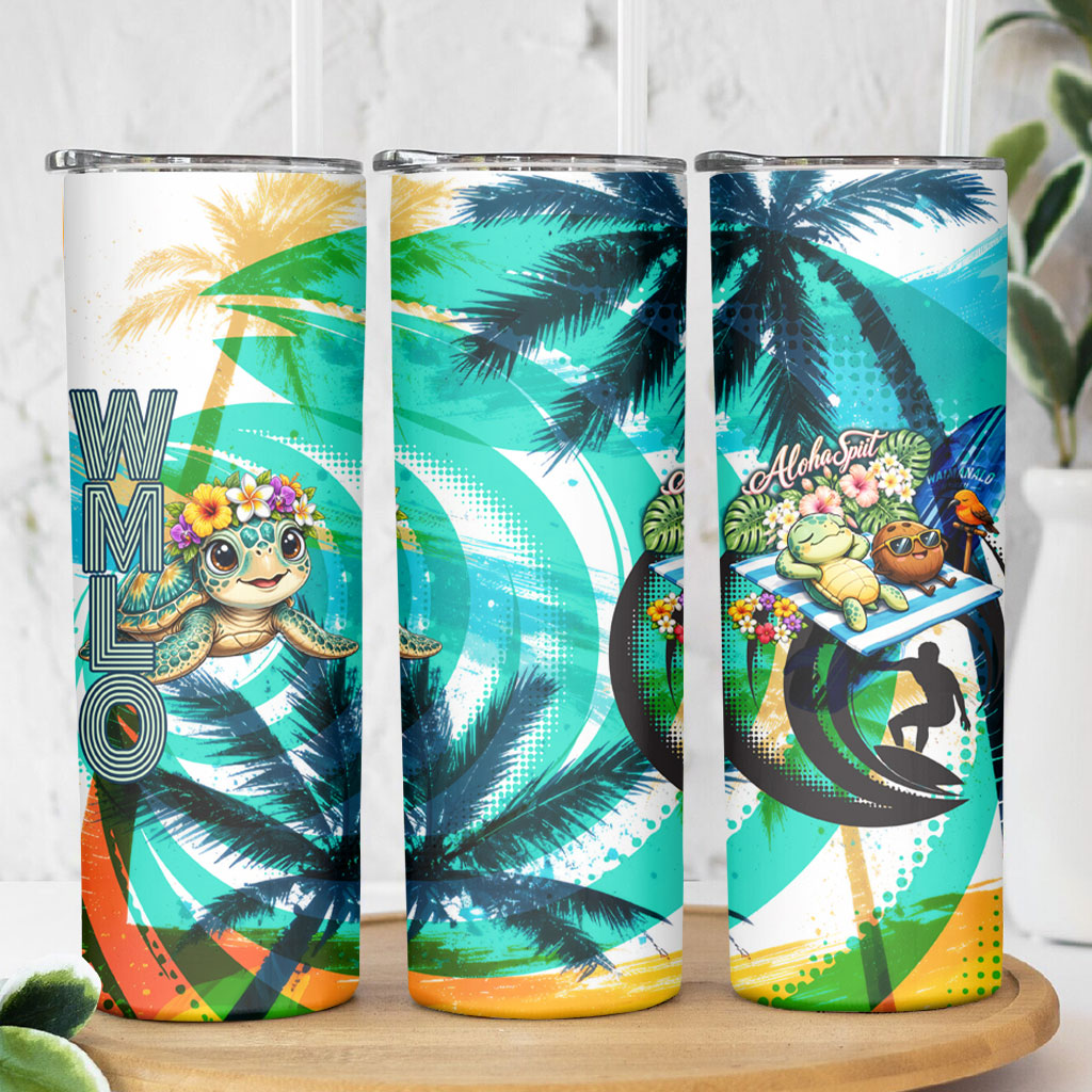 Hawaii Waimanalo Sea Turtle Skinny Tumbler Cute Tropical Beach Aloha Spirit Cartoon TS04 - Polynesian Pride