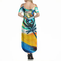 Hawaii Waimanalo Sea Turtle Summer Maxi Dress Cute Tropical Beach Aloha Spirit Cartoon