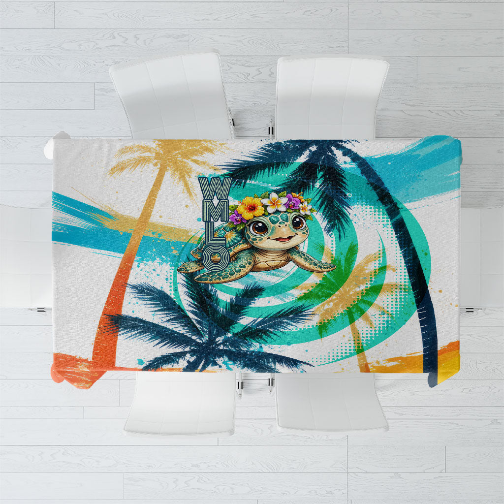 Hawaii Waimanalo Sea Turtle Tablecloth Cute Tropical Beach Aloha Spirit Cartoon TS04 Green Blue - Polynesian Pride