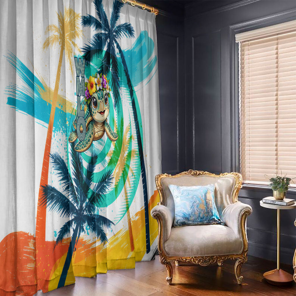 Hawaii Waimanalo Sea Turtle Window Curtain Cute Tropical Beach Aloha Spirit Cartoon