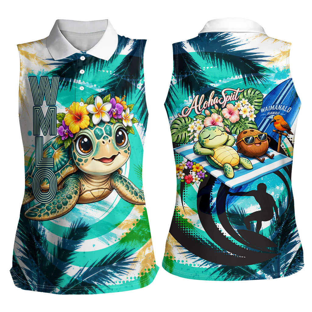 Hawaii Waimanalo Sea Turtle Women Sleeveless Polo Shirt Cute Tropical Beach Aloha Spirit Cartoon TS04 - Polynesian Pride
