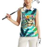 Hawaii Waimanalo Sea Turtle Women Sleeveless Polo Shirt Cute Tropical Beach Aloha Spirit Cartoon TS04 - Polynesian Pride
