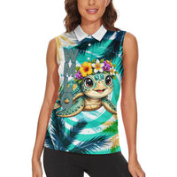 Hawaii Waimanalo Sea Turtle Women Sleeveless Polo Shirt Cute Tropical Beach Aloha Spirit Cartoon TS04 - Polynesian Pride