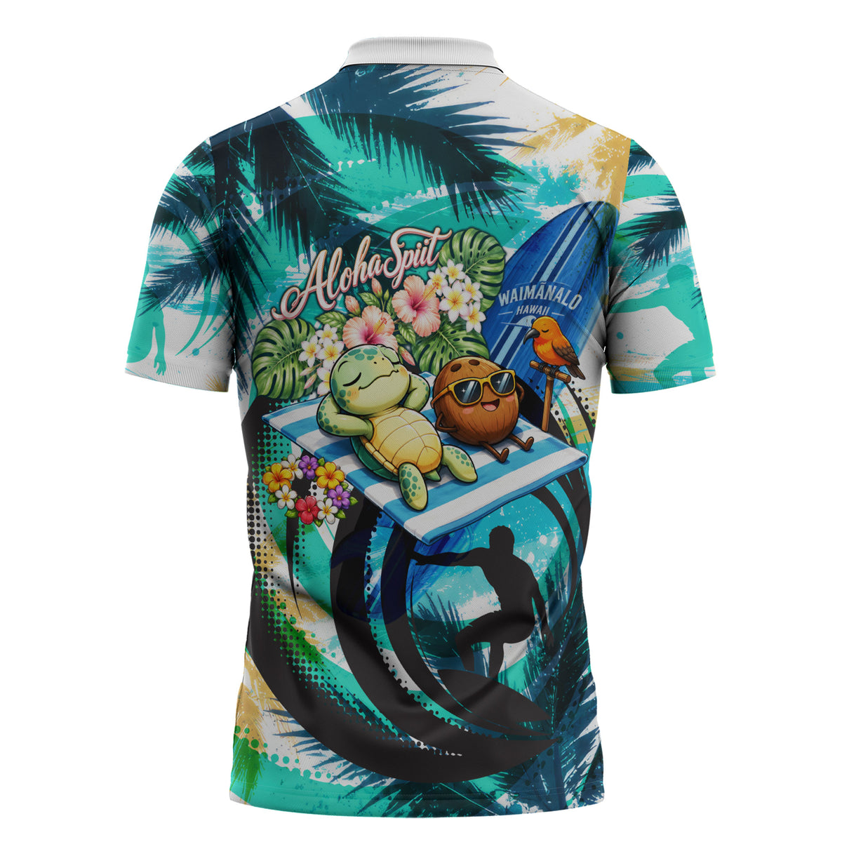 Hawaii Waimanalo Sea Turtle Zipper Polo Shirt Cute Tropical Beach Aloha Spirit Cartoon TS04 - Polynesian Pride
