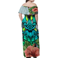 Polynesian Hawaii Family Matching Off Shoulder Maxi Dress and Hawaiian Shirt Kanaka with Crab Tribal tattoo TS04 - Polynesian Pride