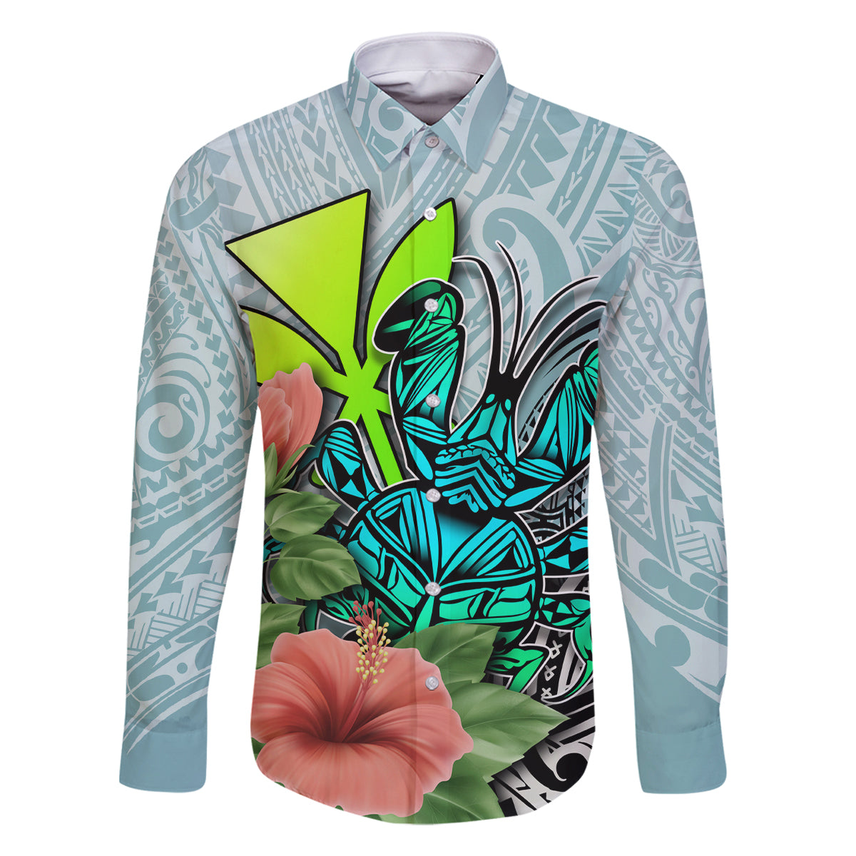 Polynesian Hawaii Family Matching Off Shoulder Short Dress and Hawaiian Shirt Kanaka with Crab Tribal tattoo TS04 Dad's Shirt - Long Sleeve Multicolor - Polynesian Pride