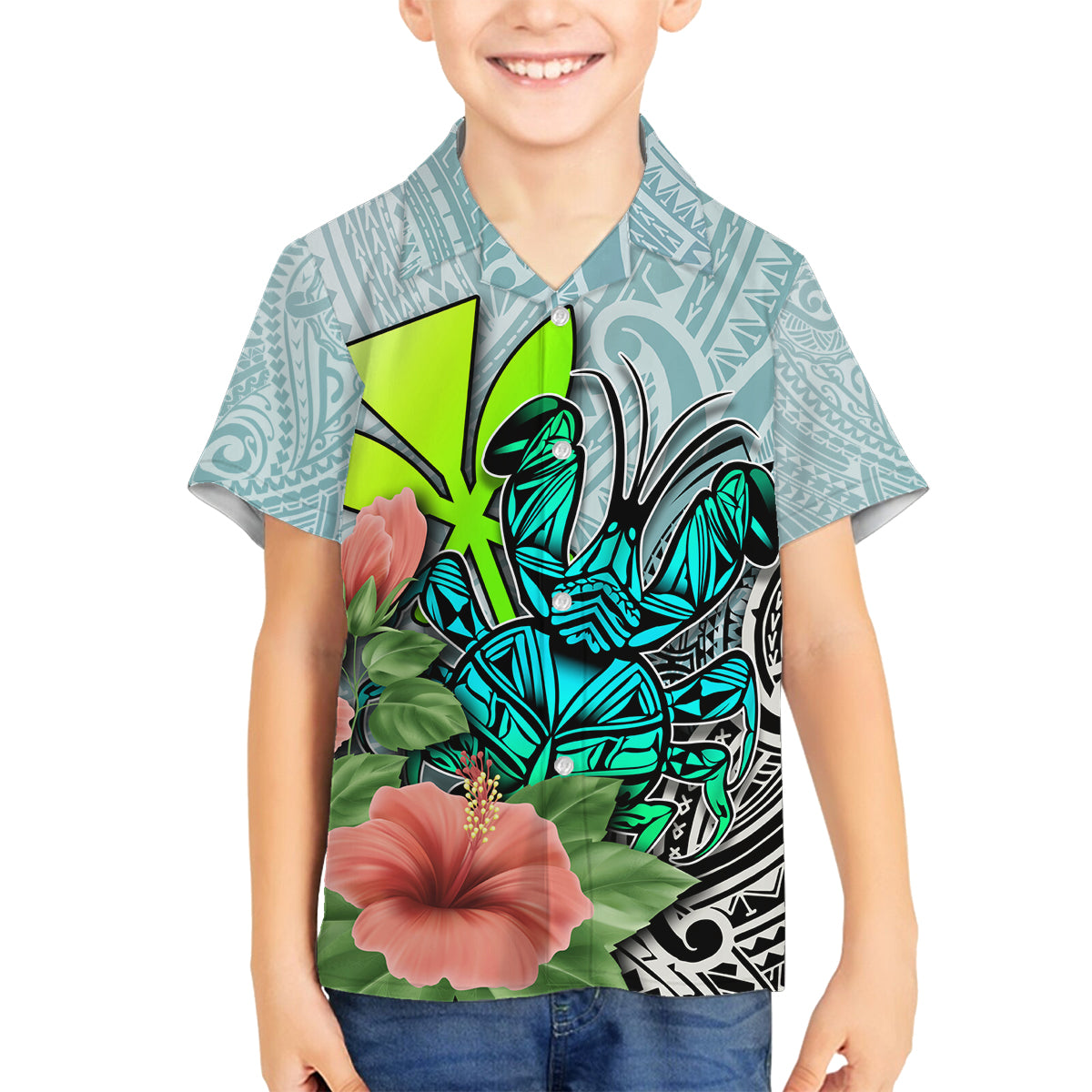 Polynesian Hawaii Family Matching Puletasi Dress and Hawaiian Shirt Kanaka with Crab Tribal tattoo TS04 Son's Shirt Multicolor - Polynesian Pride