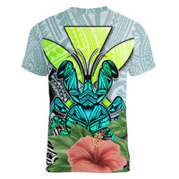 Polynesian Hawaii Women V Neck T Shirt Kanaka with Crab Tribal tattoo TS04 - Polynesian Pride