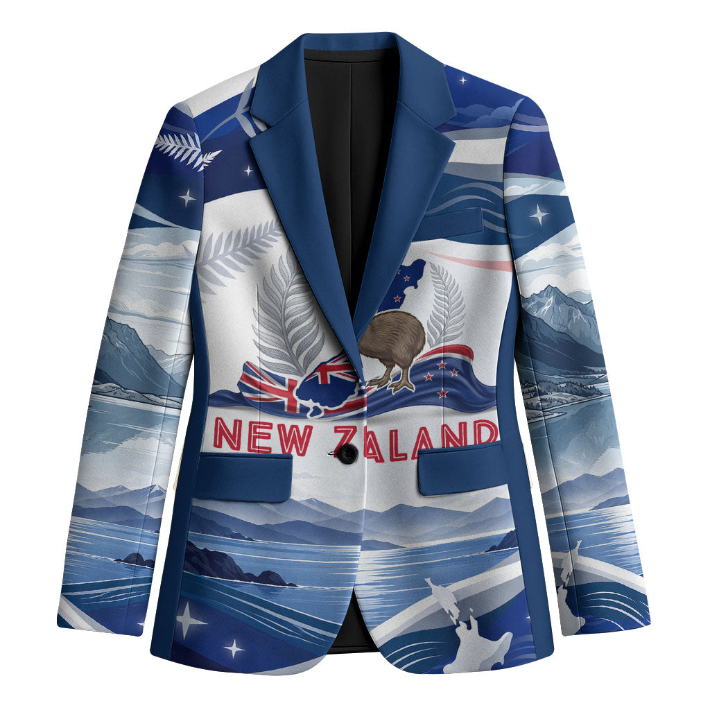Personalized New Zealand 60th Birthday Blazer Silver Fern Kiwi Bird Coat Of Arms Flag Graphic Art TS04 Unisex Blue White - Polynesian Pride