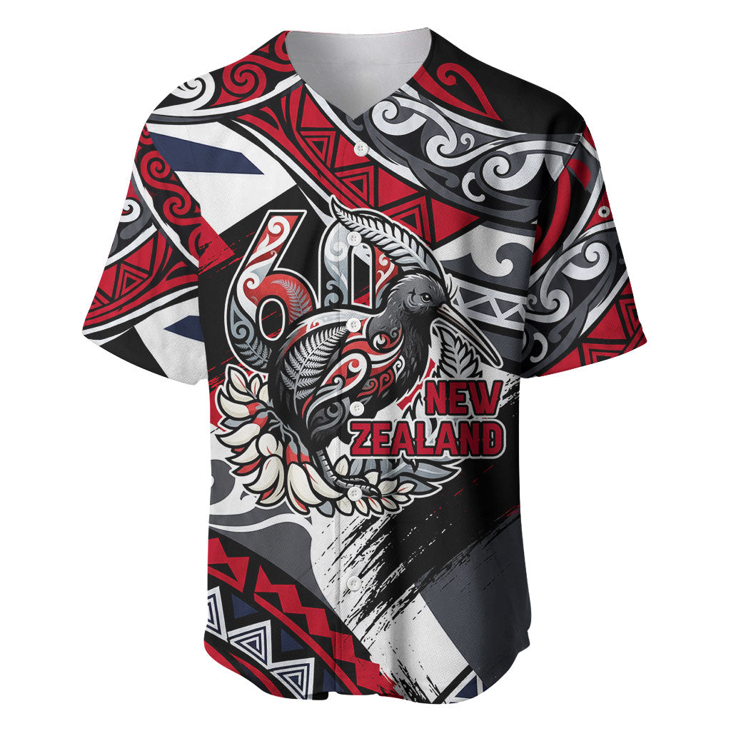 Personalized New Zealand 60th Birthday Baseball Jersey Maori Tribal Patterns Kiwi Bird Silver Fern Flag Graphic Art TS04 Red Black - Polynesian Pride