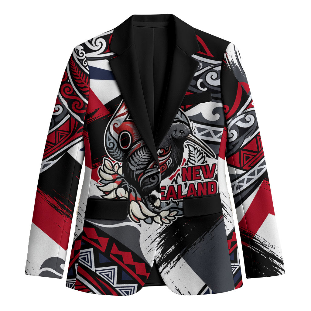 Personalized New Zealand 60th Birthday Blazer Maori Tribal Patterns Kiwi Bird Silver Fern Flag Graphic Art