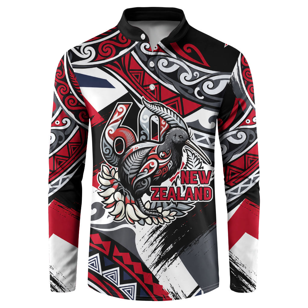 Personalized New Zealand 60th Birthday Button Sweatshirt Maori Tribal Patterns Kiwi Bird Silver Fern Flag Graphic Art