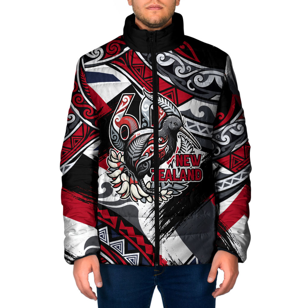 Personalized New Zealand 60th Birthday Padded Jacket Maori Tribal Patterns Kiwi Bird Silver Fern Flag Graphic Art