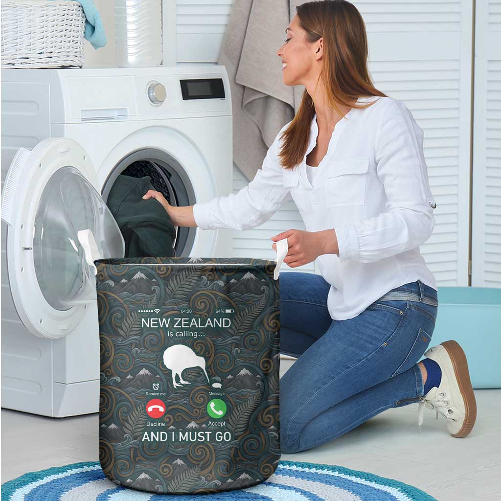 New Zealand is Calling and I Must Go Laundry Basket Kiwi Bird Silhouette