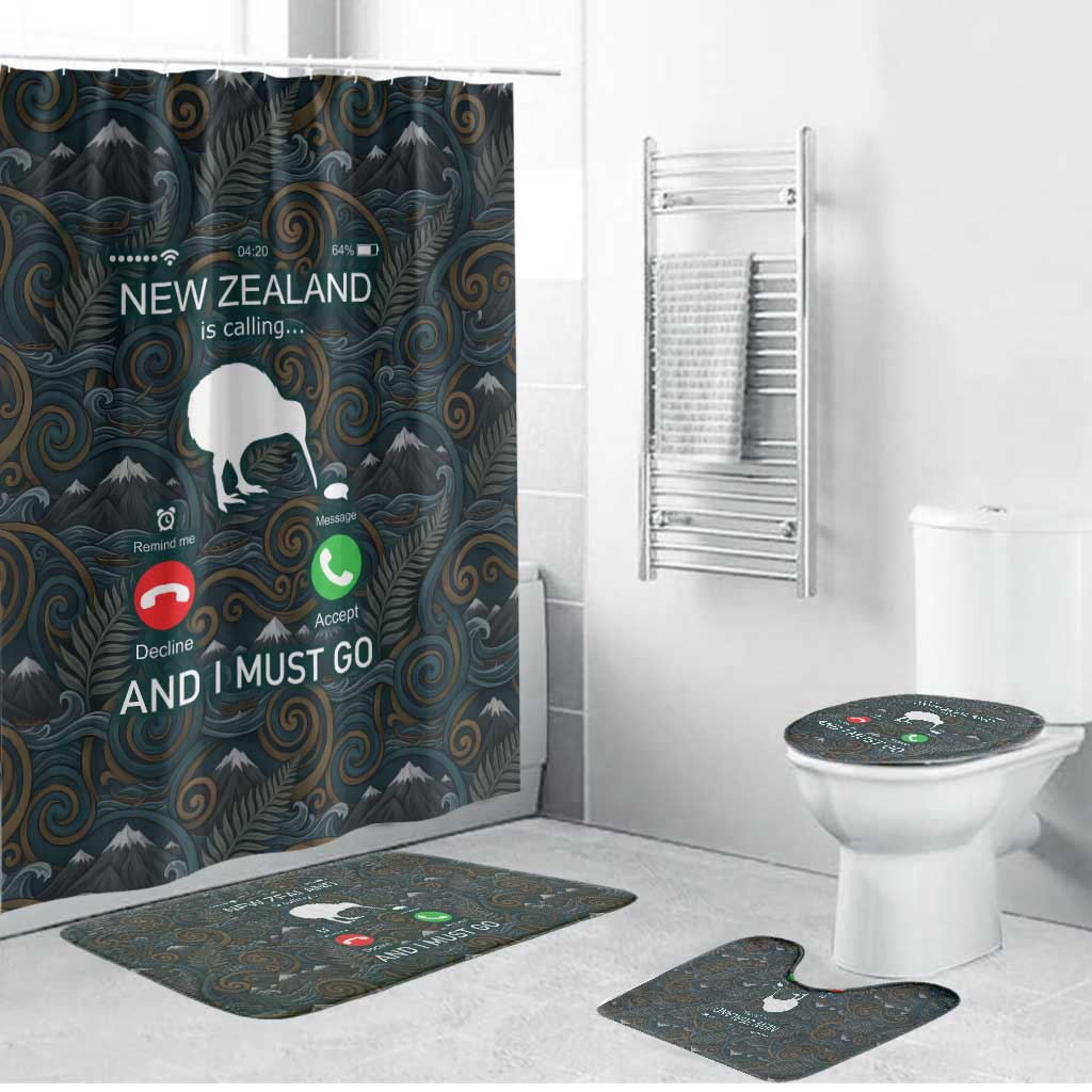 New Zealand is Calling and I Must Go Bathroom Set Kiwi Bird Silhouette TS04 Bathroom Set (4 pcs) Multicolor - Polynesian Pride
