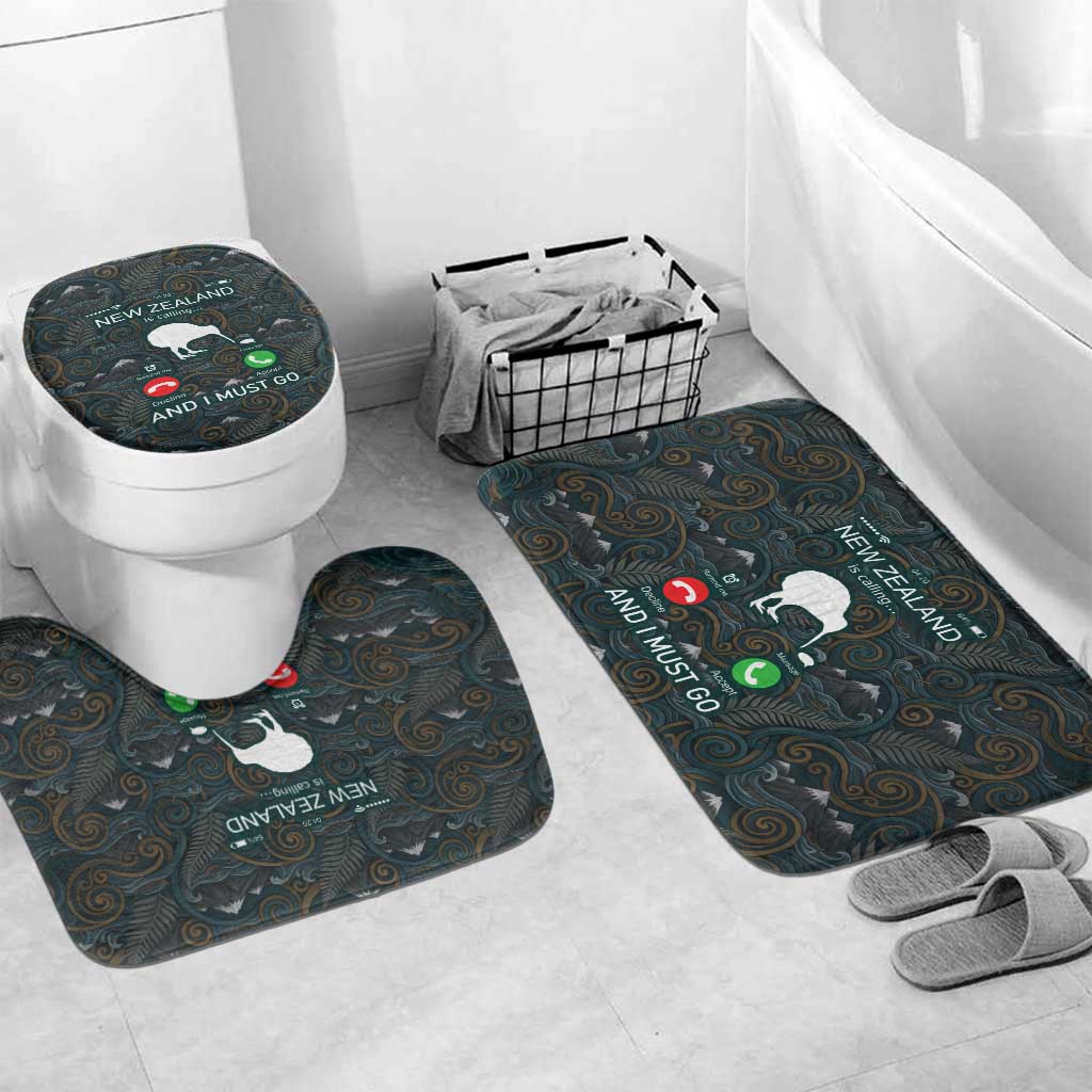 New Zealand is Calling and I Must Go Bathroom Set Kiwi Bird Silhouette TS04 Mat Set Only (3 pcs) One Size Multicolor - Polynesian Pride