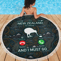 New Zealand is Calling and I Must Go Beach Blanket Kiwi Bird Silhouette TS04 - Polynesian Pride