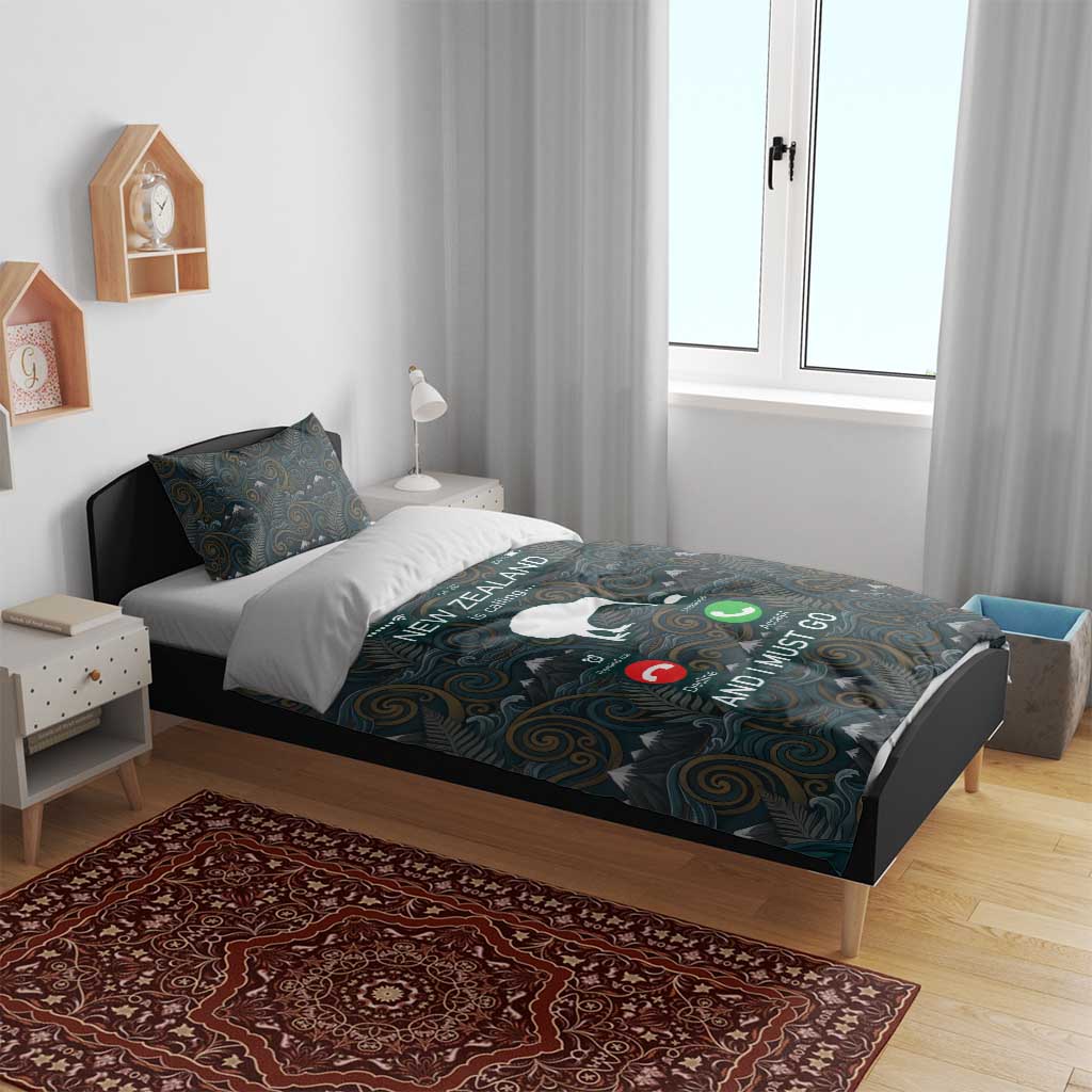 New Zealand is Calling and I Must Go Bedding Set Kiwi Bird Silhouette