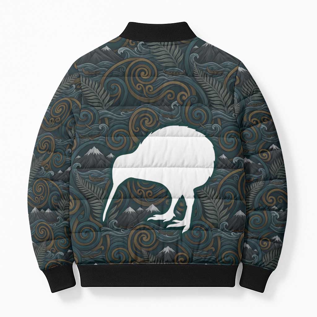 New Zealand is Calling and I Must Go Bomber Puffer Jacket Kiwi Bird Silhouette TS04 - Polynesian Pride