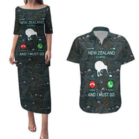 New Zealand is Calling and I Must Go Couples Matching Puletasi and Hawaiian Shirt Kiwi Bird Silhouette