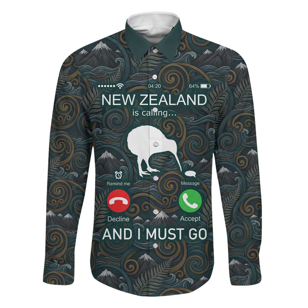New Zealand is Calling and I Must Go Family Matching Long Sleeve Bodycon Dress and Hawaiian Shirt Kiwi Bird Silhouette