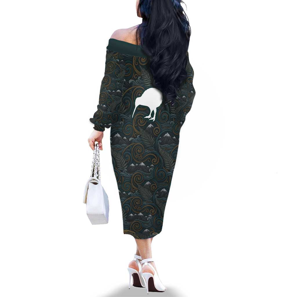 New Zealand is Calling and I Must Go Family Matching Off The Shoulder Long Sleeve Dress and Hawaiian Shirt Kiwi Bird Silhouette