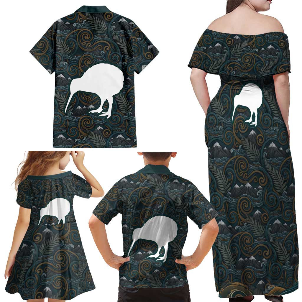 New Zealand is Calling and I Must Go Family Matching Off Shoulder Maxi Dress and Hawaiian Shirt Kiwi Bird Silhouette