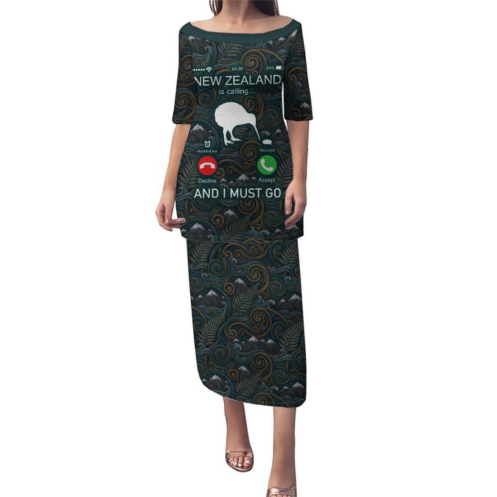 New Zealand is Calling and I Must Go Family Matching Puletasi and Hawaiian Shirt Kiwi Bird Silhouette