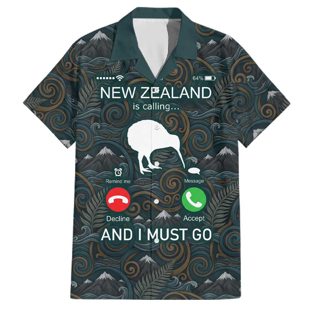New Zealand is Calling and I Must Go Family Matching Short Sleeve Bodycon Dress and Hawaiian Shirt Kiwi Bird Silhouette
