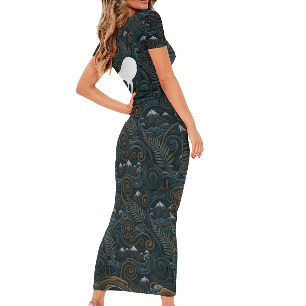 New Zealand is Calling and I Must Go Family Matching Short Sleeve Bodycon Dress and Hawaiian Shirt Kiwi Bird Silhouette