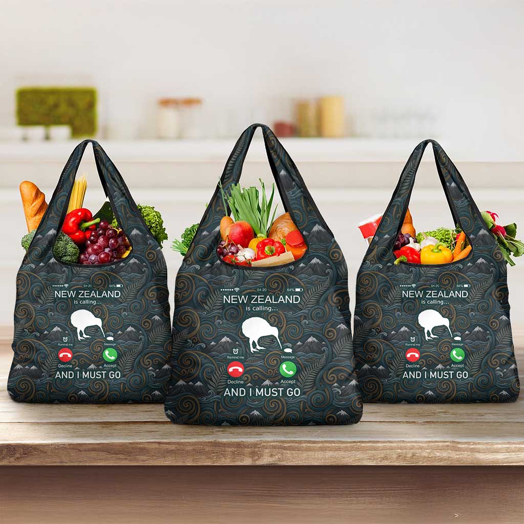 New Zealand is Calling and I Must Go Grocery Bag Kiwi Bird Silhouette