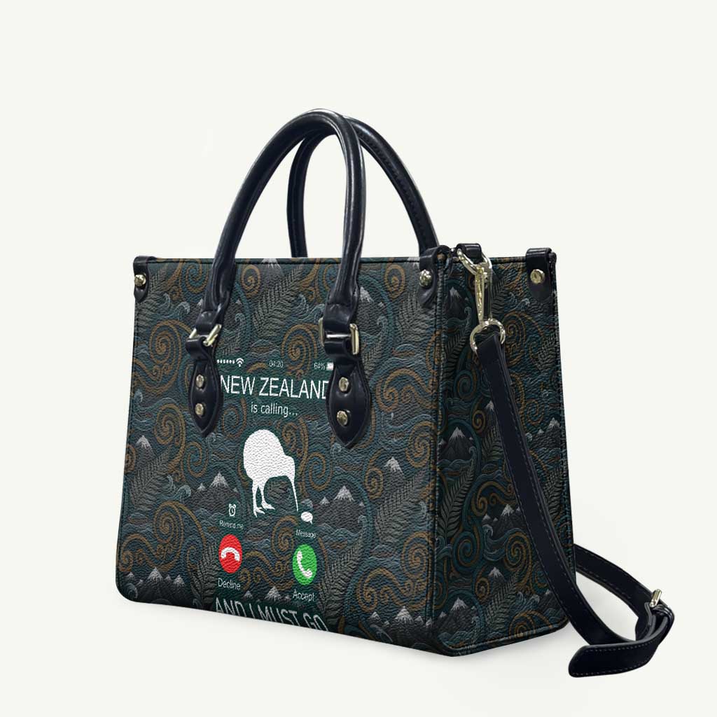 New Zealand is Calling and I Must Go Leather Bag Kiwi Bird Silhouette